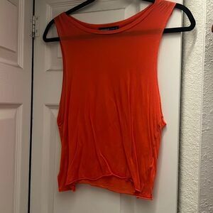 Michelle Super Thin Tank Muscle Tee - Orange - Sheer - Size Medium